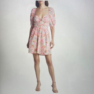 Charles Henry Twist Front Ruched Cotton Minidress